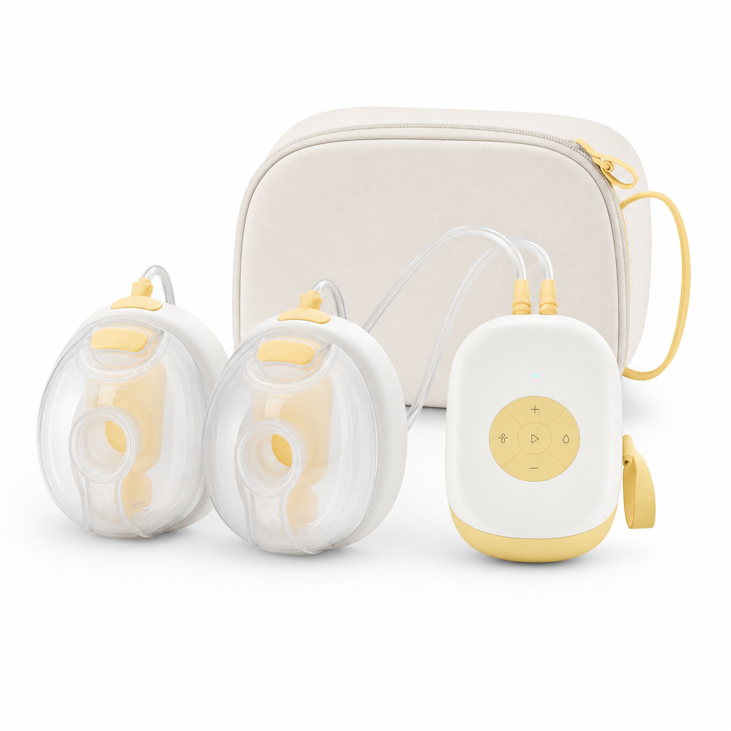 Medela Freestyle Hands-Free double electric breast pump — two wearable collection cups, portable pump unit and carrying pouch