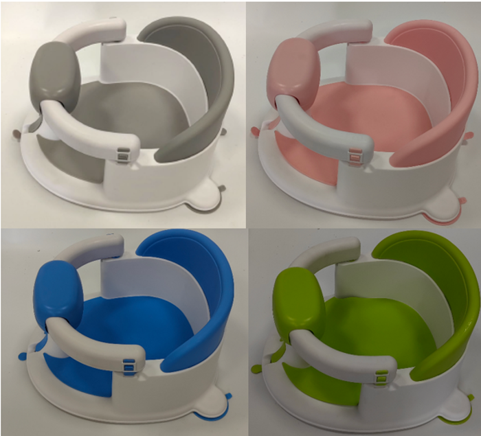 Recalled ONTHEWEI MY002 baby bath seats in gray, pink, blue and mist green. Official CPSC image.