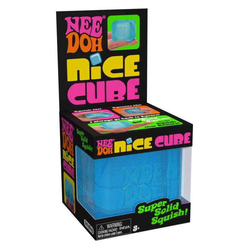 NeeDoh Nice Cube sensory toy in blue packaging
