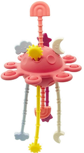 Red-center pull-string teething toy. Official CPSC identification image for Sili Factory.