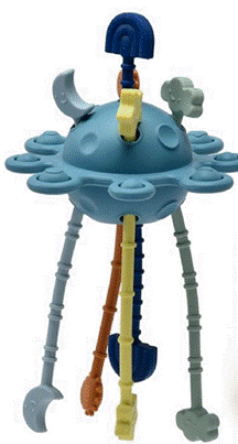 Blue pull-string teething toy. Official CPSC identification image for Little Rawr.