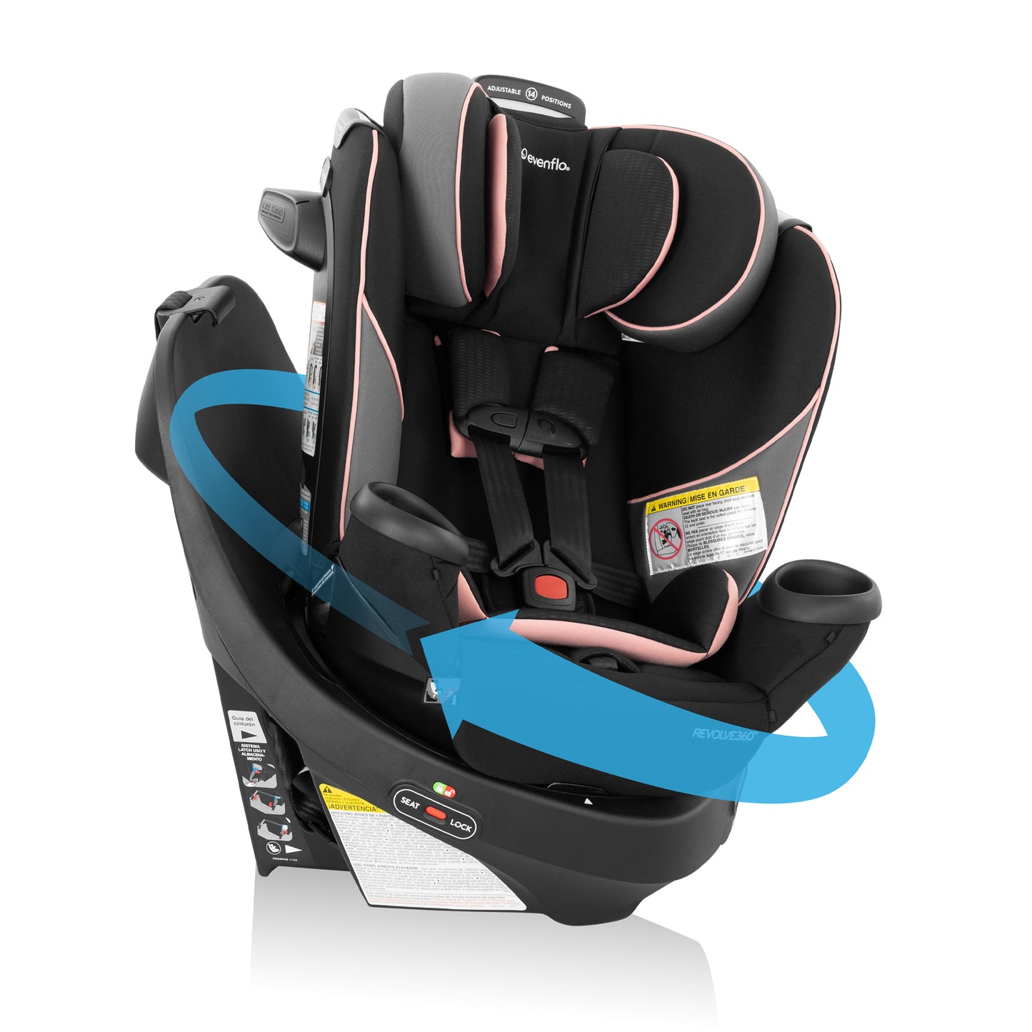 Evenflo Revolve360 rotating all-in-one car seat in Ainsley pink